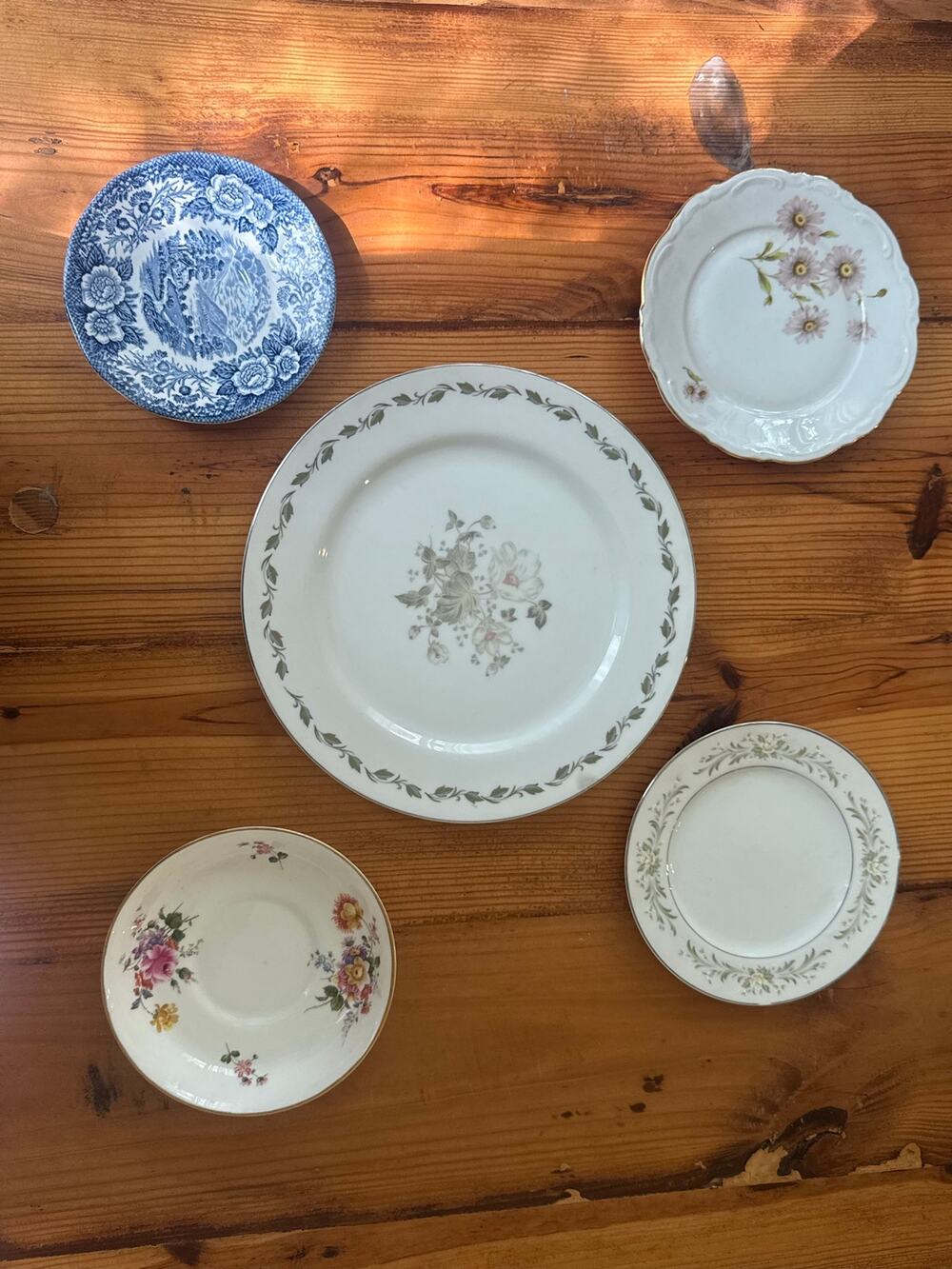 Vintage Plate Wall Starter Kit Curated Set of 5 Floral & Blue Transferware Plate